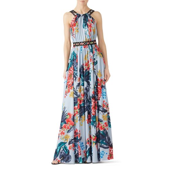 Badgley Mischka Floral Grommet Sleeveless Maxi Dress in Blue – Size 0 - Picture 1 of 10